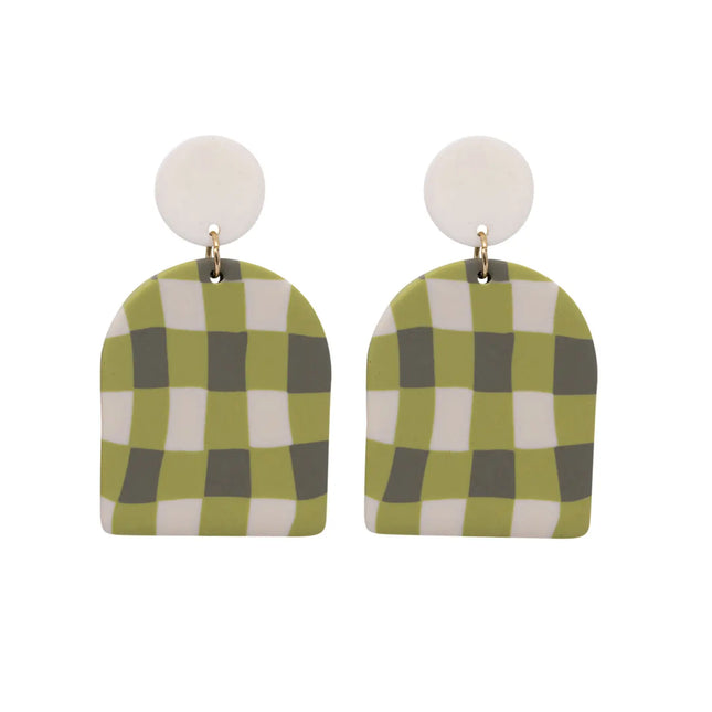Kiki Earrings in Green Gingham