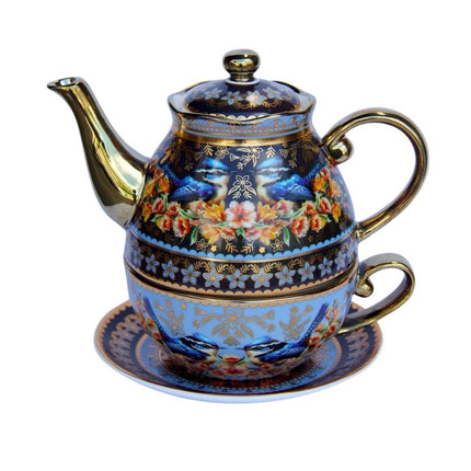 Lisa Pollock Blue Wrens Ceramic Tea For One Set With 600ML Teapot And 300ML Cup