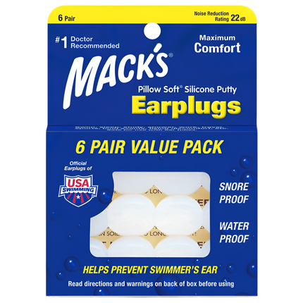 Mack's Moldable Pillow Soft Silicone Earplugs 6 Pairs