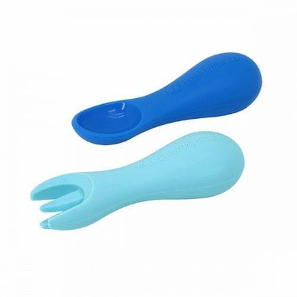 Marcus & Marcus Silicone Palm Grasp Spoon & Fork Set  - Blues