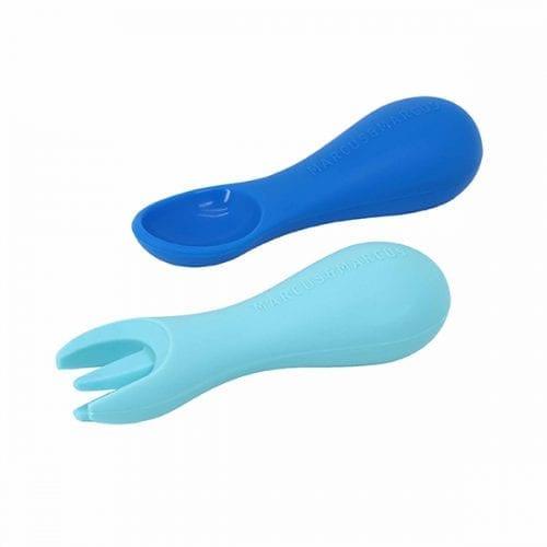 Marcus & Marcus Silicone Palm Grasp Spoon & Fork Set  - Blues