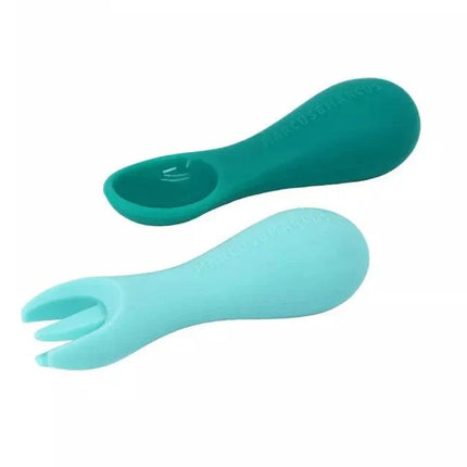 Marcus & Marcus Silicone Palm Grasp Spoon & Fork Set  - Greens