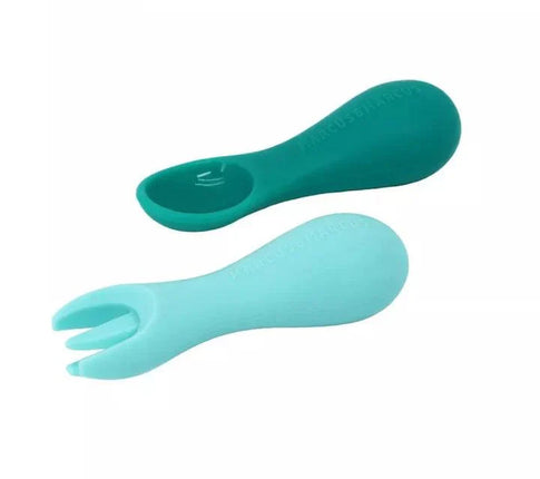 Marcus & Marcus Silicone Palm Grasp Spoon & Fork Set  - Greens