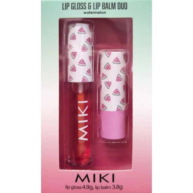 Miki Lip Duo Watermelon Scented Lip Balm and Gloss Set 3G