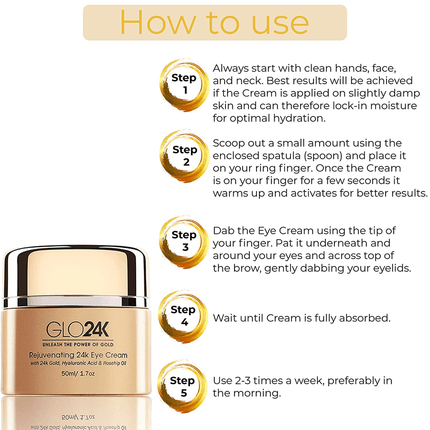 GLO24K Rejuvenating 24k Eye Cream 50ml - OhYouLuckyDuck.com.au