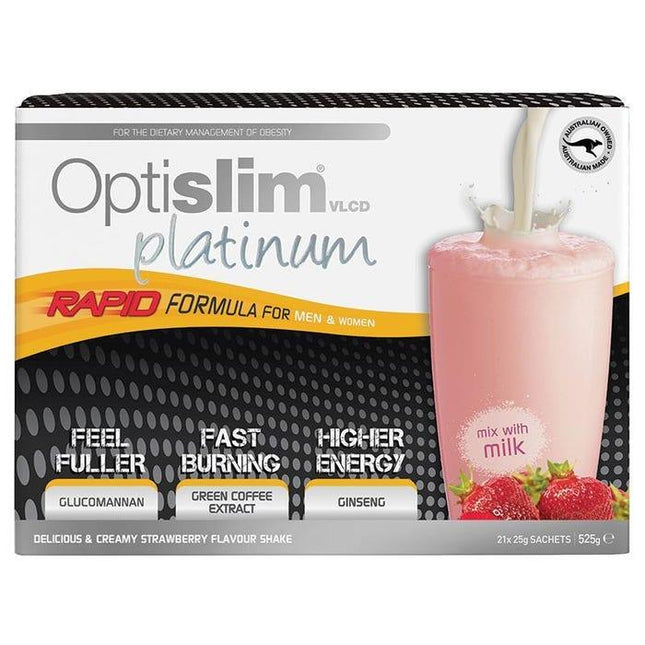 Optislim Vlcd Platinum Shake Strawberry 25g X 21 - OhYouLuckyDuck.com.au