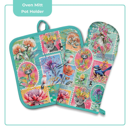Maison d Hermine Cotton Oven Mitt and Pot Holder Set Pretty Postage