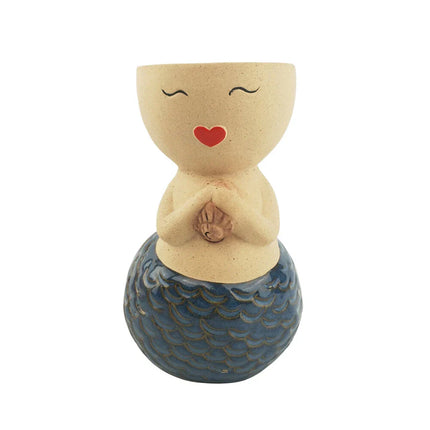 Urban Mermaid Ceramic Planter Ornament Display Pot Blue 15cm