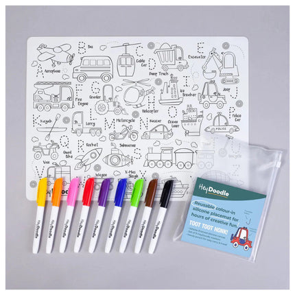 Heydoodle Abc Toot Toot Honk Classic Reusable Silicone Colouring Mat