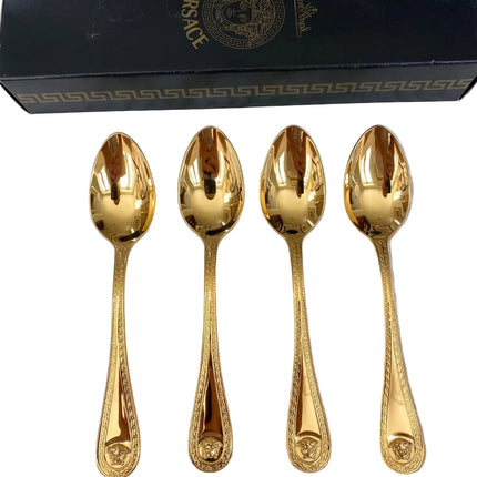 Versace Medusa Gold Dessert Spoons Rosenthal Cutlery Set of 4