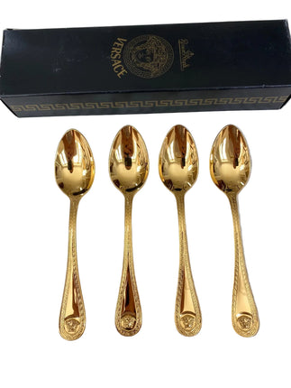 Versace Medusa Gold Dessert Spoons Rosenthal Cutlery Set of 4