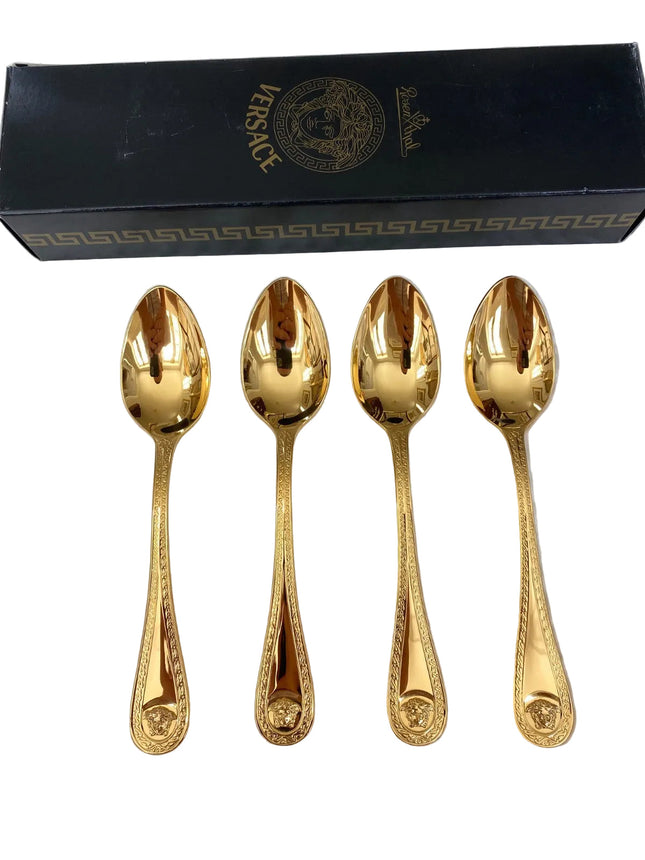 Versace Medusa Gold Dessert Spoons Rosenthal Cutlery Set of 4