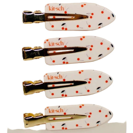 Kitsch Recycled Plastic Creaseless Clips for Hair Styling and Makeup Application Cherry Print 4PCS