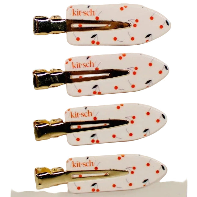 Kitsch Recycled Plastic Creaseless Clips for Hair Styling and Makeup Application Cherry Print 4PCS