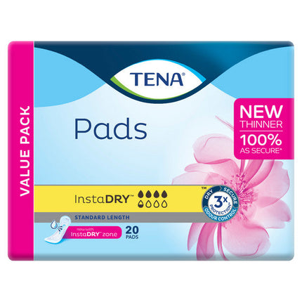 Tena InstaDry Standard Length Pads for Bladder Leakage 20 PCS