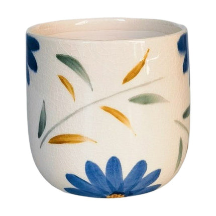 Urban Products Maxine Floral Planter Blue and Green Ceramic Pot 14cm