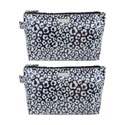 Wicked Sista Watercolour Leopard Black and Grey Large Luxe Cosmetic Bag 2 Pieces