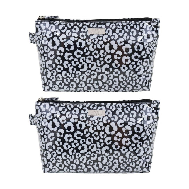 Wicked Sista Watercolour Leopard Black and Grey Large Luxe Cosmetic Bag 2 Pieces
