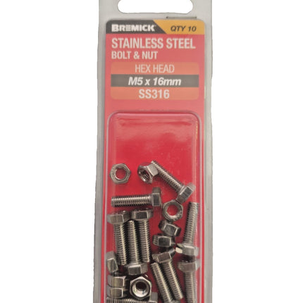 Bremick SS316 Set Screw + Nut Iso M5 X 12