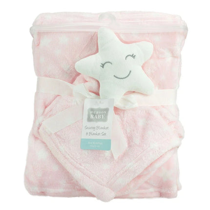 Soft Plush Baby Blanket Pink with Star Pattern for Crib and Stroller