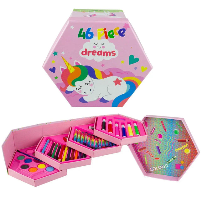 LCorp Kids Art Set 46 Pieces Unicorn Theme with Paint Markers Crayons and Pencils