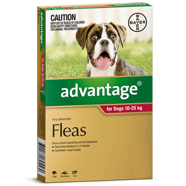 Advantage Large Dog 10-25Kg Red Spot On Flea Treatment 4 Pack