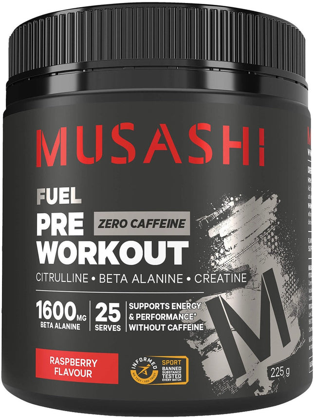 Musashi Pre Workout Zero Caffeine Raspberry 225G