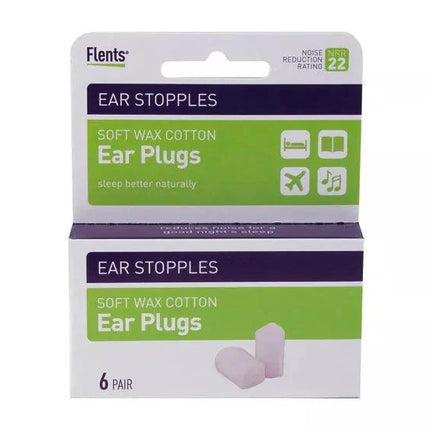 Flents Ear Stopples Soft Wax-Cotton Ear Plugs 6 pair