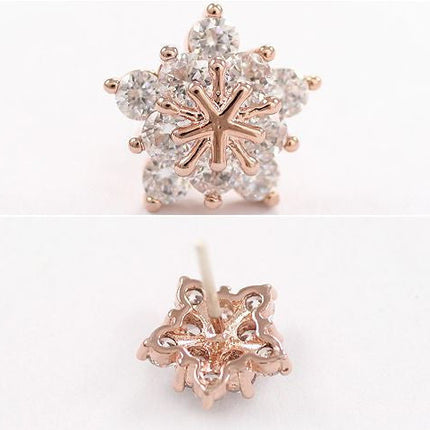 925 Sterling Silver Ladies Cute Snow Snowflake Stunning Crystal Stud Earrings
