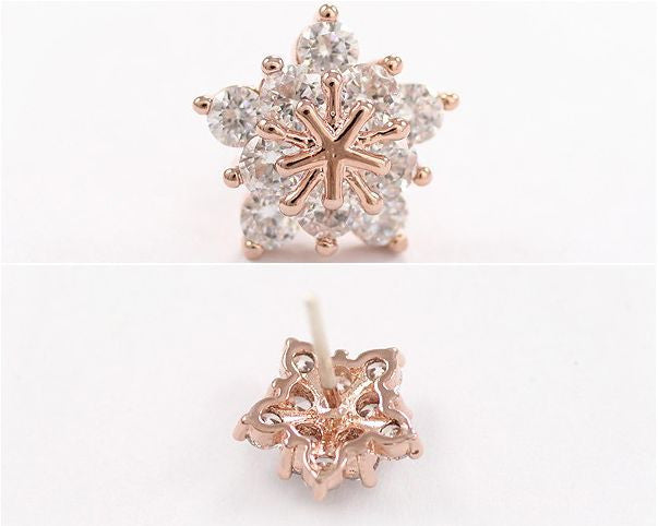 925 Sterling Silver Ladies Cute Snow Snowflake Stunning Crystal Stud Earrings
