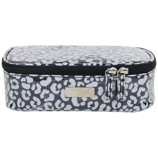Wicked Sista Watercolour Leopard Print Rectangle Makeup Brush Bag Black and Grey