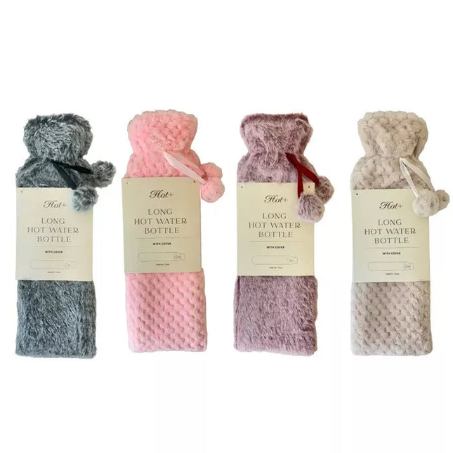 Extra Long Hot Water Bottle with Soft Comfy Cover Winter Warm Natural Rubber 2L Assorted