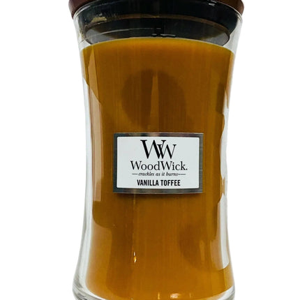 WoodWick Large Hourglass Jar Candle Vanilla Toffee with Crackling Wick 609.5G