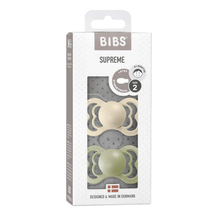 Bibs Supreme Symmetrical Silicone Pacifier  Ivory and Sage Size 2 2 PCS