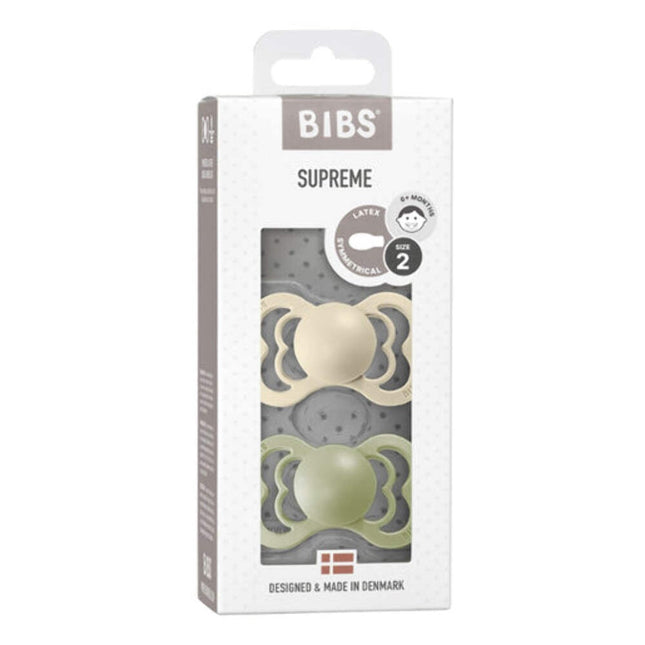 Bibs Supreme Symmetrical Silicone Pacifier  Ivory and Sage Size 2 2 PCS