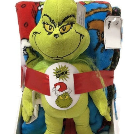 The Grinch Christmas Cuddle Plush Toy Pillow and Fleece Blanket Throw Set