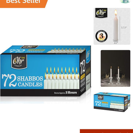 Elegant 72 Ct Shabbat Taper Candles - 3 Hr. Burn Time Unscented And Dripless