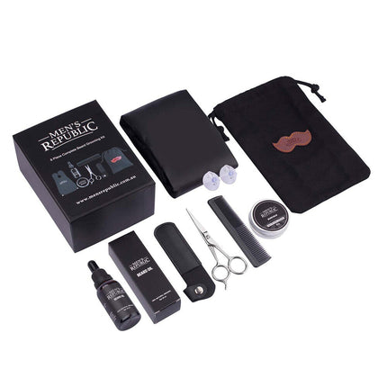 Men's Republic 6 Piece Beard Grooming Kit with Bag and Apron 30ML 30G 60ML