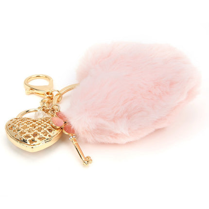 Key Chain Fluffy Heart Shaped Fur Ball Key Ring Pink Bag Hanging Decorative ZMS
