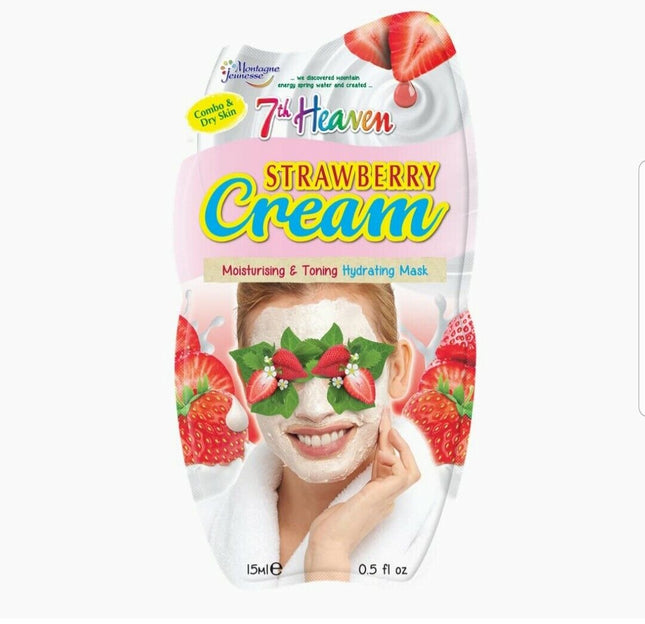 7th Heaven STRAWBERRY CREAM moisturing & toning hydrating mask 15ml (B23) - OhYouLuckyDuck.com.au