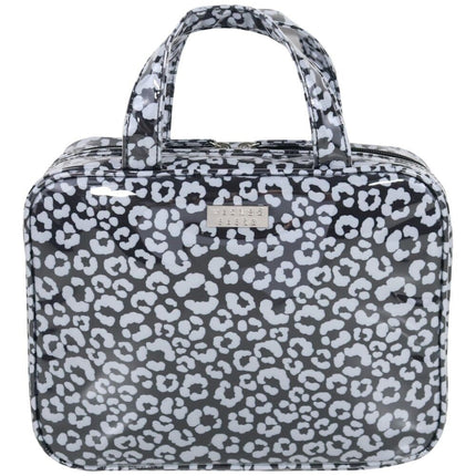 Wicked Sista Watercolour Leopard Fold Out Cosmetic Bag Large Black and Grey