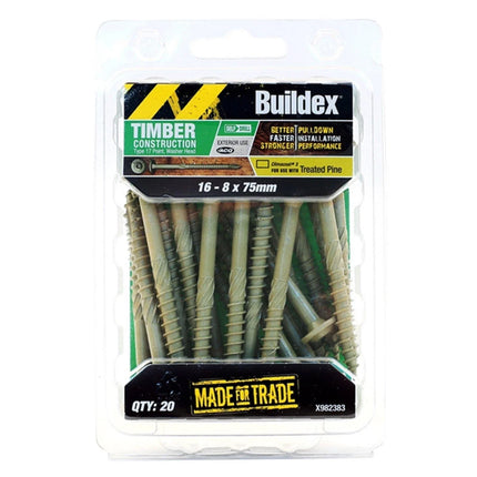 Buildex 16-8 x 75mm Climacoat Type 17 Timber Construction Screws - 20 Pack