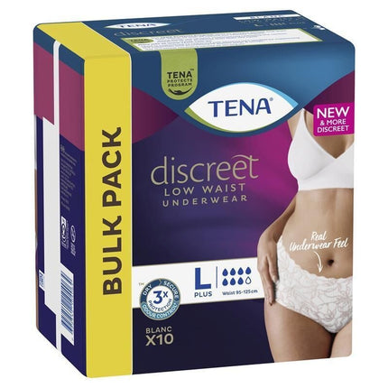 Tena Discreet Pant White Low Waist Large 10 Pack
