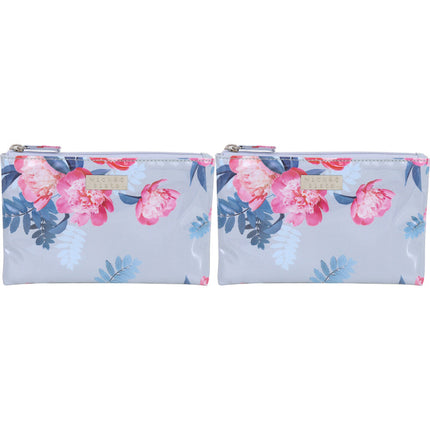 Wicked Sista Peony Blooms 2 Large Flat Purse Floral Cosmetic Makeup Bag