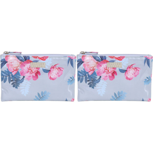 Wicked Sista Peony Blooms 2 Large Flat Purse Floral Cosmetic Makeup Bag