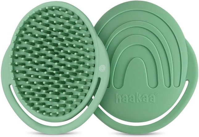 Haakaa Rainbow Silicone Shampoo Brush and Scalp Massager in Pea Green