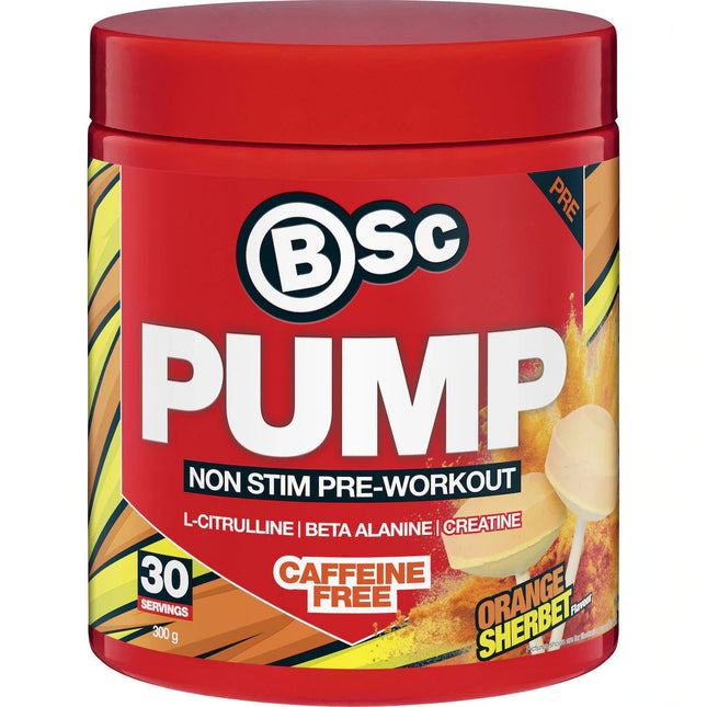 BSc PUMP No Stimulant Pre-Workout Powder 30 Serves 300g Orange Sherbet