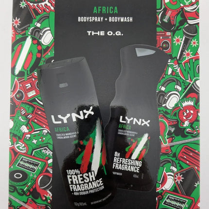 Lynx Mens Gift Set Africa Body Spray And Body Wash 2 Pack