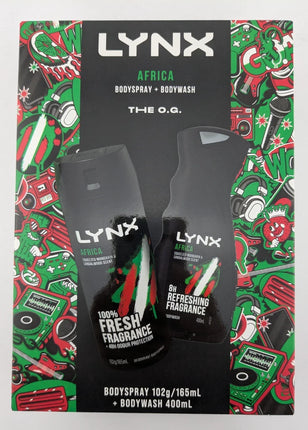 Lynx Mens Gift Set Africa Body Spray And Body Wash 2 Pack
