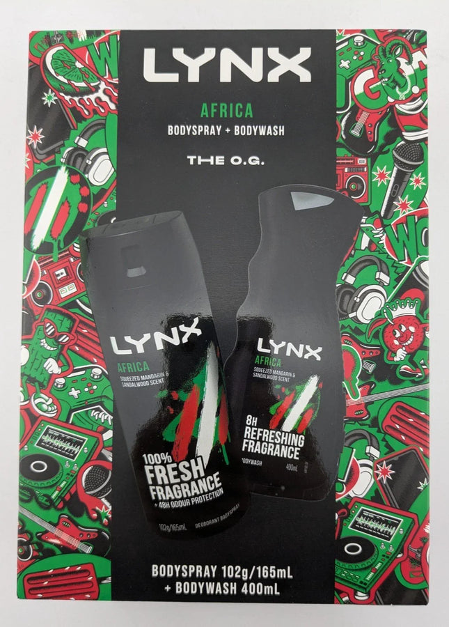 Lynx Mens Gift Set Africa Body Spray And Body Wash 2 Pack